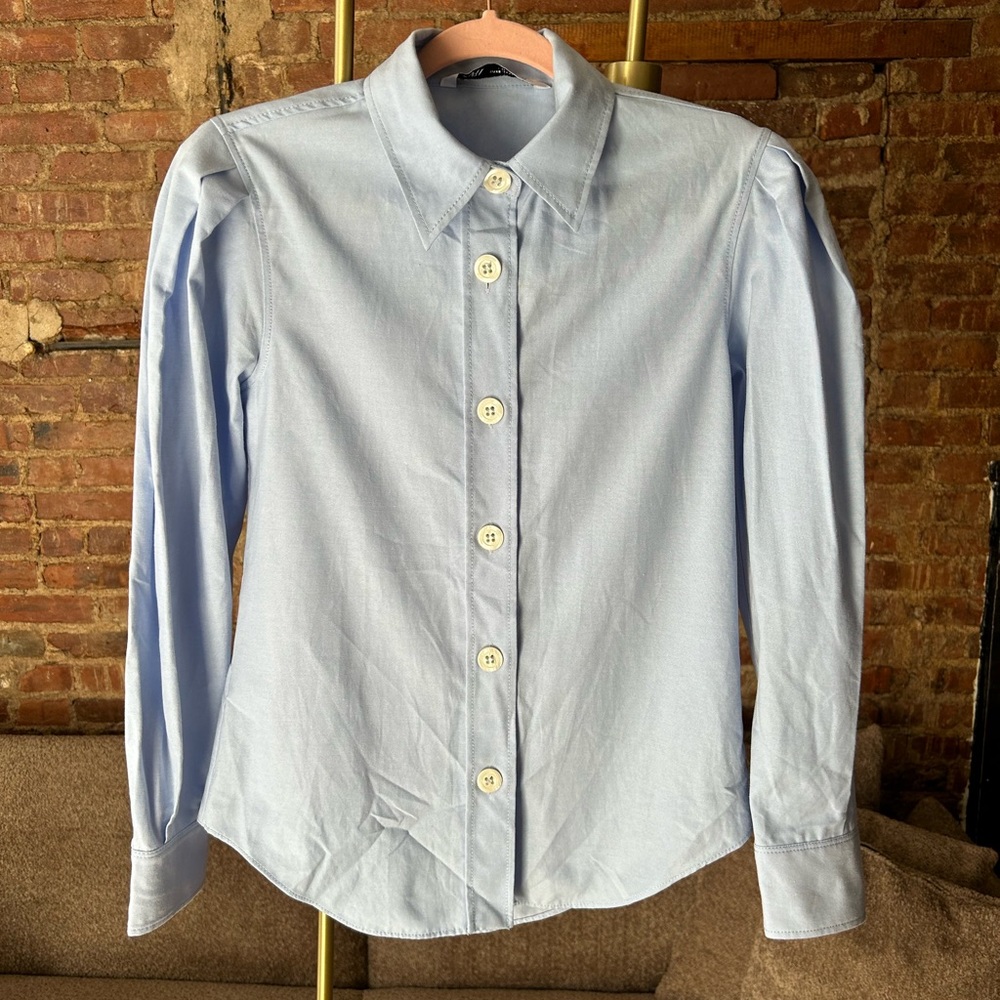 Shirt with the puff shoulder sleeves